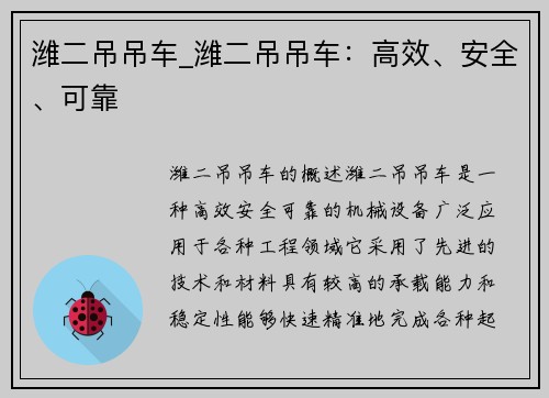 潍二吊吊车_潍二吊吊车：高效、安全、可靠