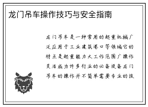 龙门吊车操作技巧与安全指南